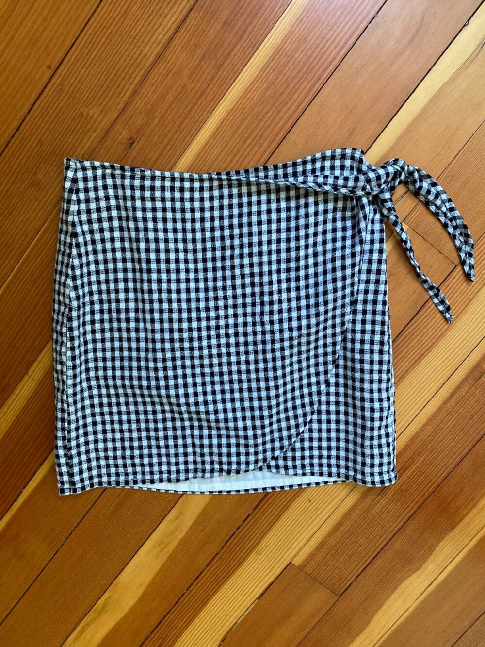 Madewell Cotton Gingham Wrap Mini Skirt - Black and White - Size XS